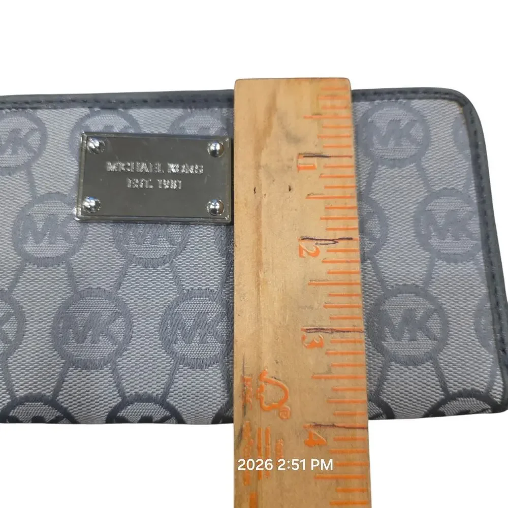 Michael Kors Gray MK Logo Zip Around Wallet Continental Checkbook Clutch...